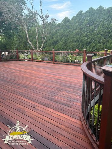 Mahogany wood deck stained and sealed