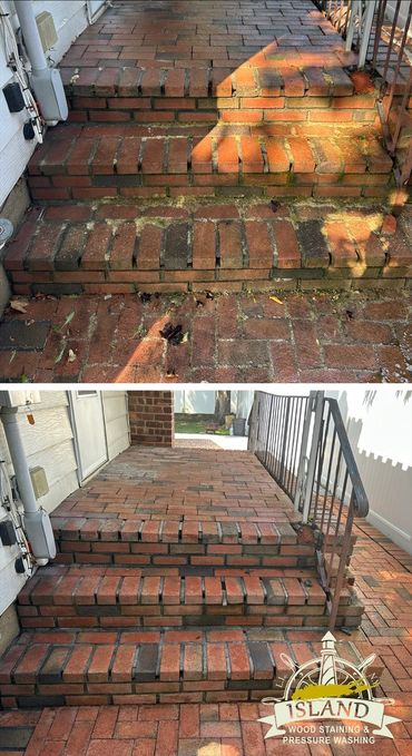 Before and after bricks pressure washed 