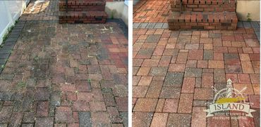 Before and after bricks pressure washed 