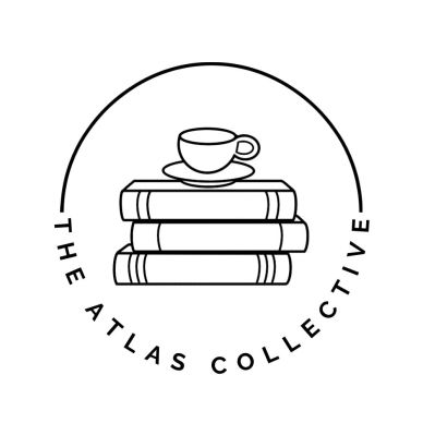 Logo of The Atlas Collective with books and a cup.