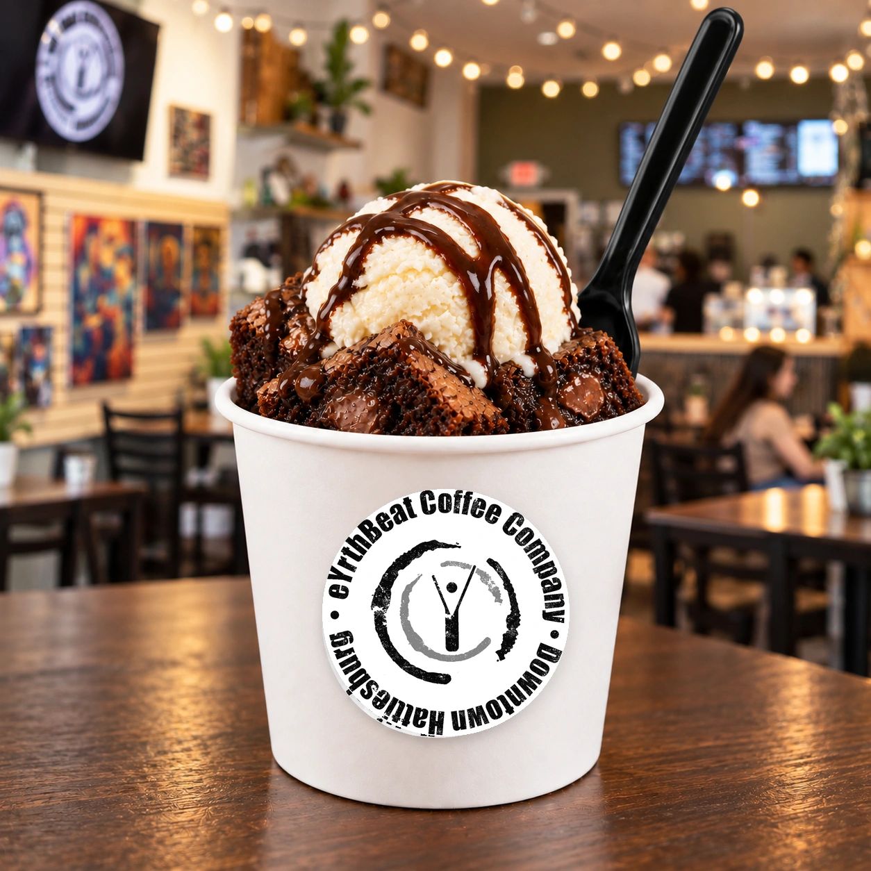 Brownie with Ice Cream at eYrthBeat Coffee Company