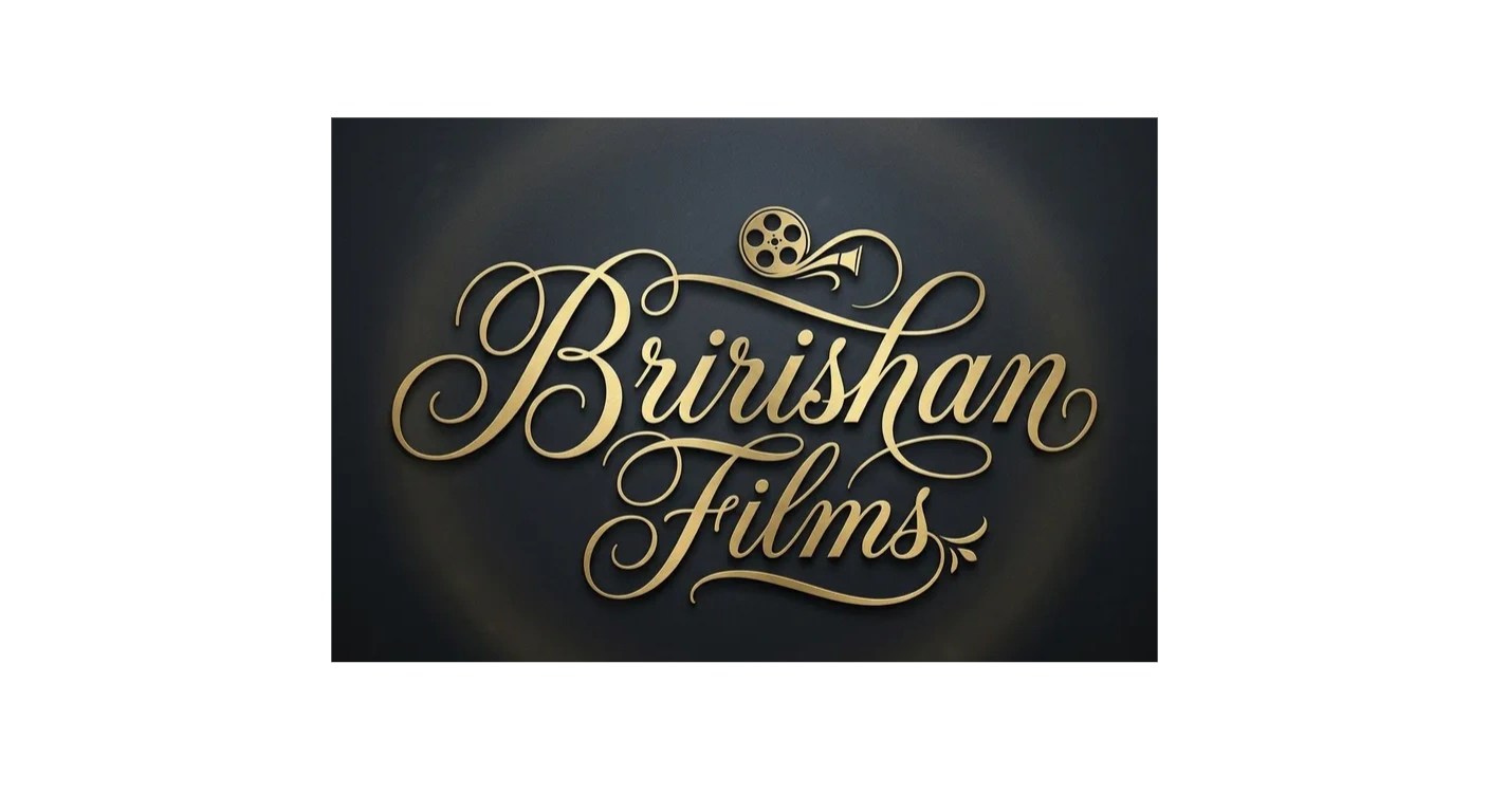 Elegant golden logo of Bririshan Films on a dark background.