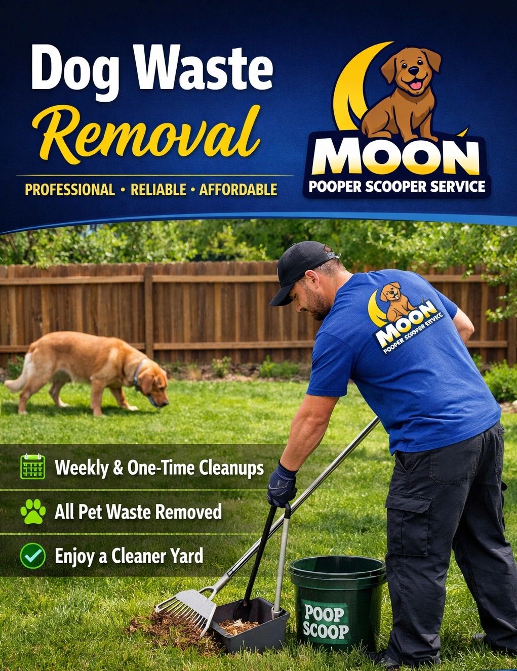 A man cleans up pet waste from a customer's yard in colorado springs