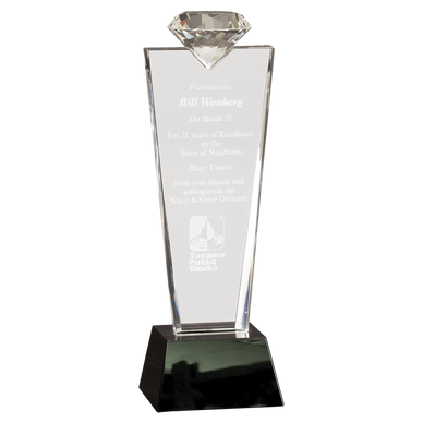 Crystal award trophy presented for 21 years of excellence in water and sewer division.