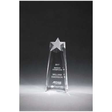 Crystal award with a star on top for 2017 Margin Champions William Emerson.