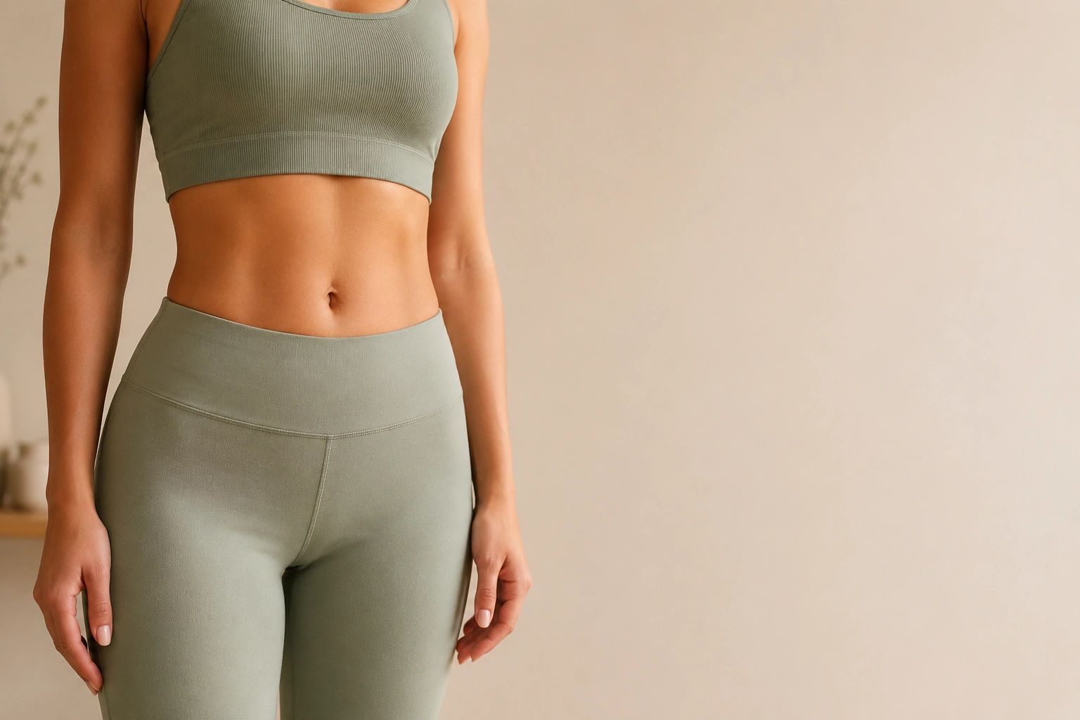 Woman in athletic wear representing body composition and visceral fat reduction with Tesamorelin the