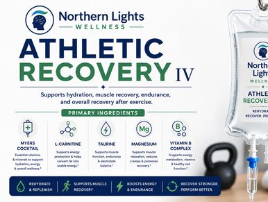Northern Lights Athletic Recovery IV supports hydration and muscle recovery.