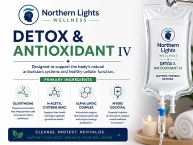 Northern Lights Detox & Antioxidant IV drip with key ingredients for detox and wellness.