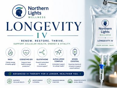 Northern Lights Wellness Longevity IV infusion with key antioxidants and vitamins.