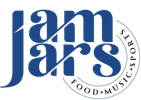 Blue logo with the text 'jam jars' and a circular design.