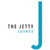 Logo with black and blue text and a blue curved line.