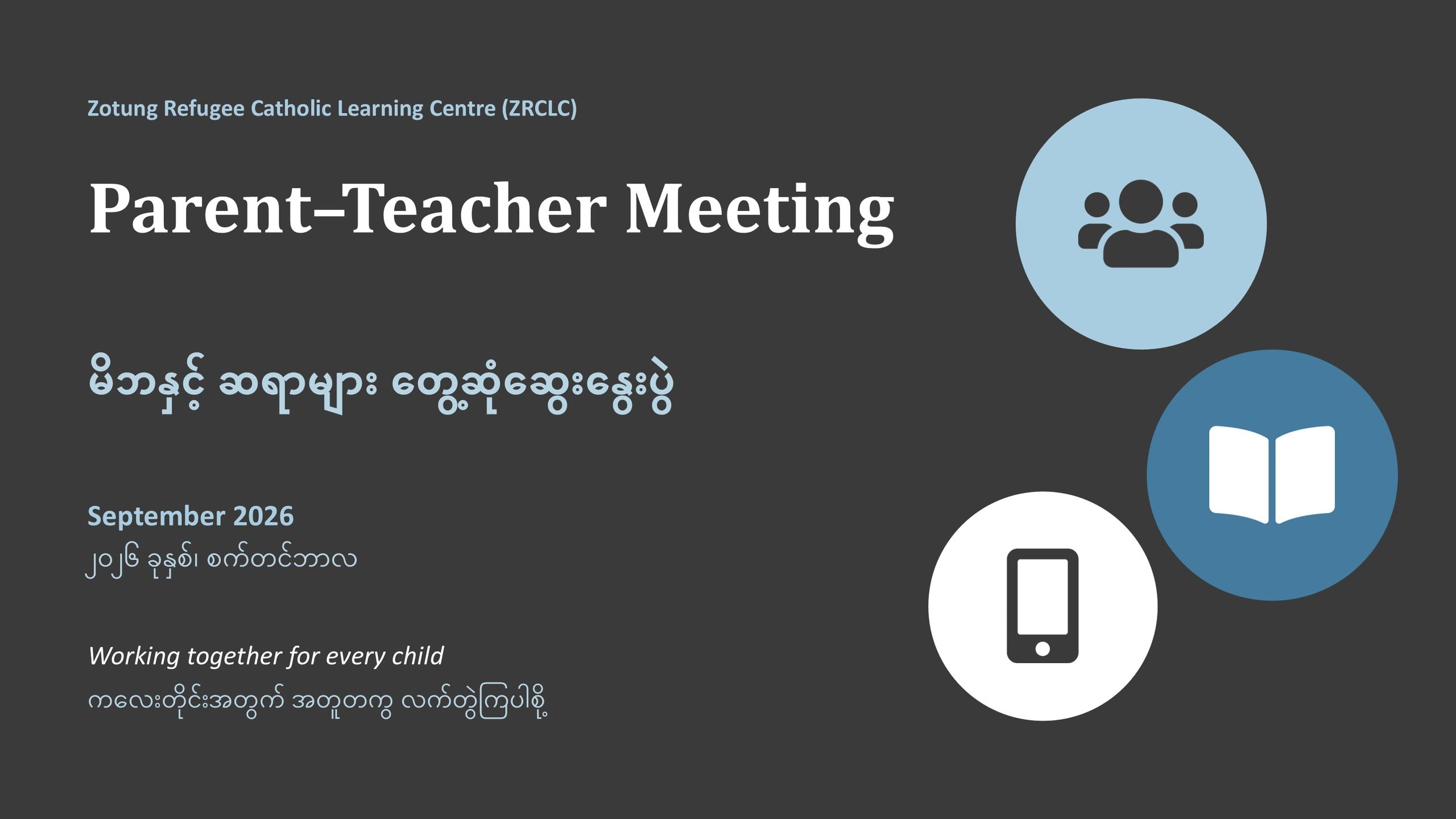 Parent-Teacher Meeting announcement for Zotung Refugee Catholic Learning Centre