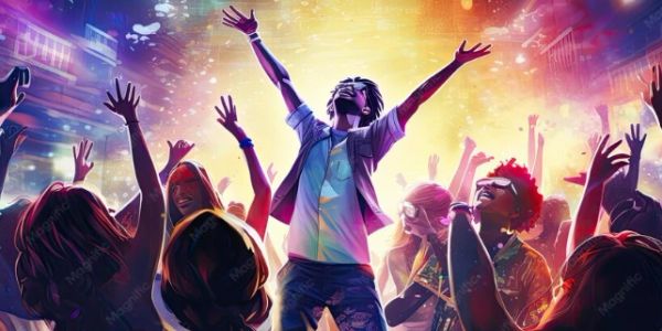 Group enjoying a vibrant night party.