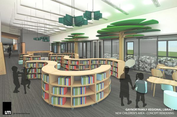 Children's area shelving.