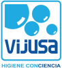Logo with blue bubbles and 'Vijusa' text promoting hygiene awareness.