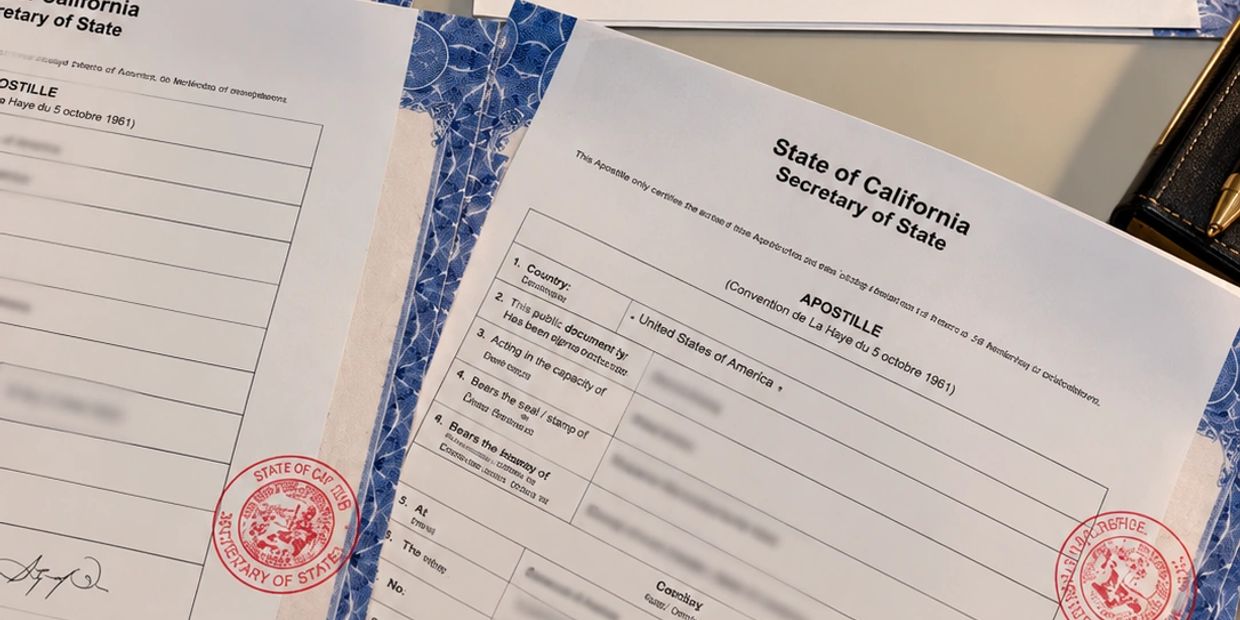 State of California Secretary of State apostille document.