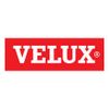 Velux logo in white letters on a red background.