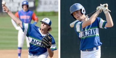 Young baseball players pitching and batting in a game.