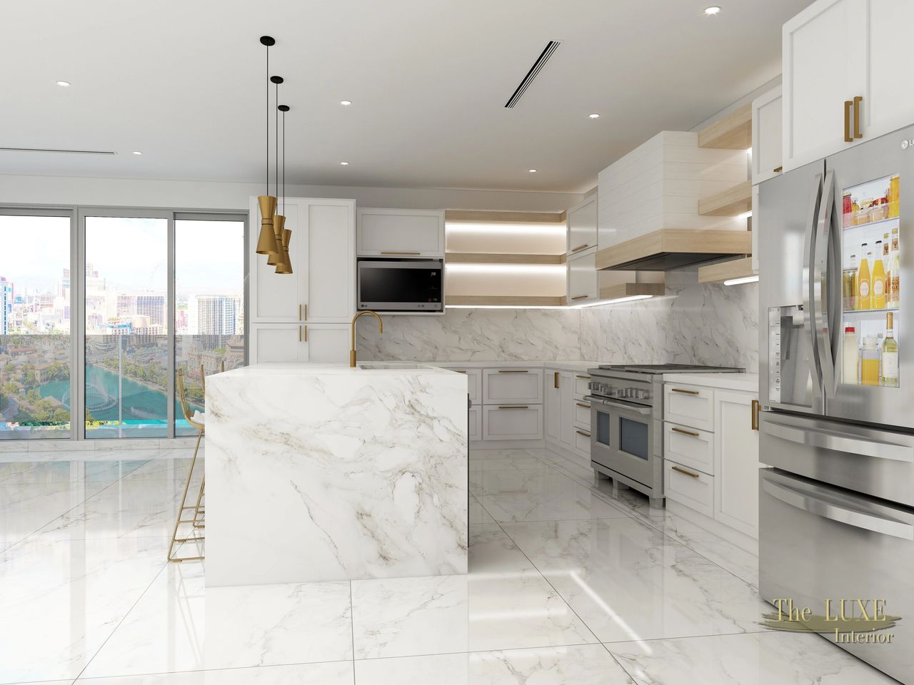 Modern White Kitchen with Mosaic Floor Tiles - Luxe Interiors + Design