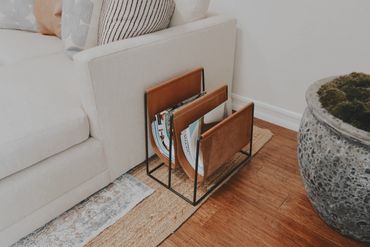 Leather magazine holder add the right touch