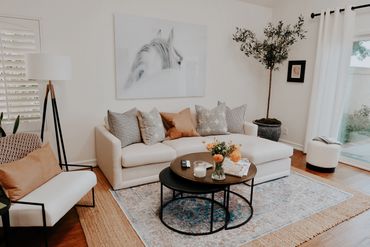 The Warren sectional by Maiden Home adds comfort and style to this Spanish remodel.