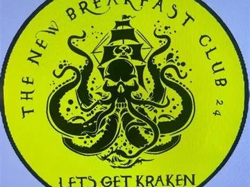 Logo with kraken and ship illustration.