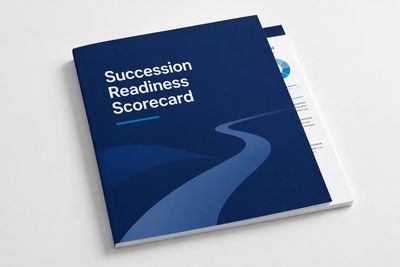 A blue booklet titled 'Succession Readiness Scorecard' with a winding road graphic.