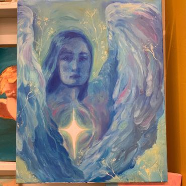 Oil painting of winged woman from teens painting class in Irvine, CA, painting class near me