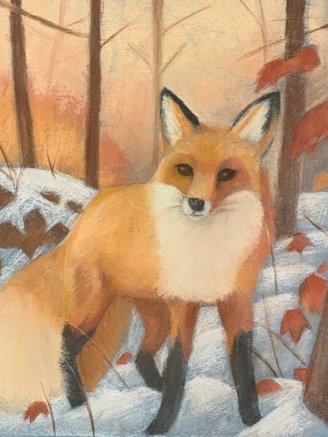 drawing of a fox in the snow from a drawing class in Irvine, CA, sketching classes near me
