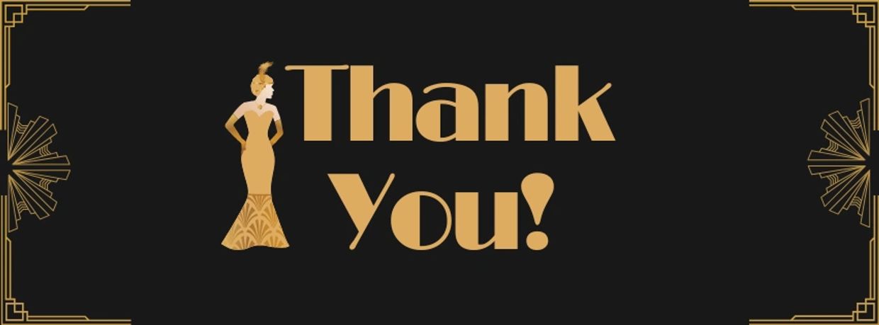Elegant Art Deco style 'Thank You!' message with a stylish woman silhouette.