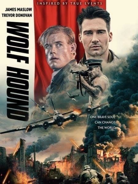 Wolf Hound movie poster with war scenes and characters.