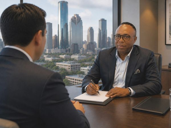 Pat E. Aneji, CPA advising a Houston client on strategic tax and financial planning.