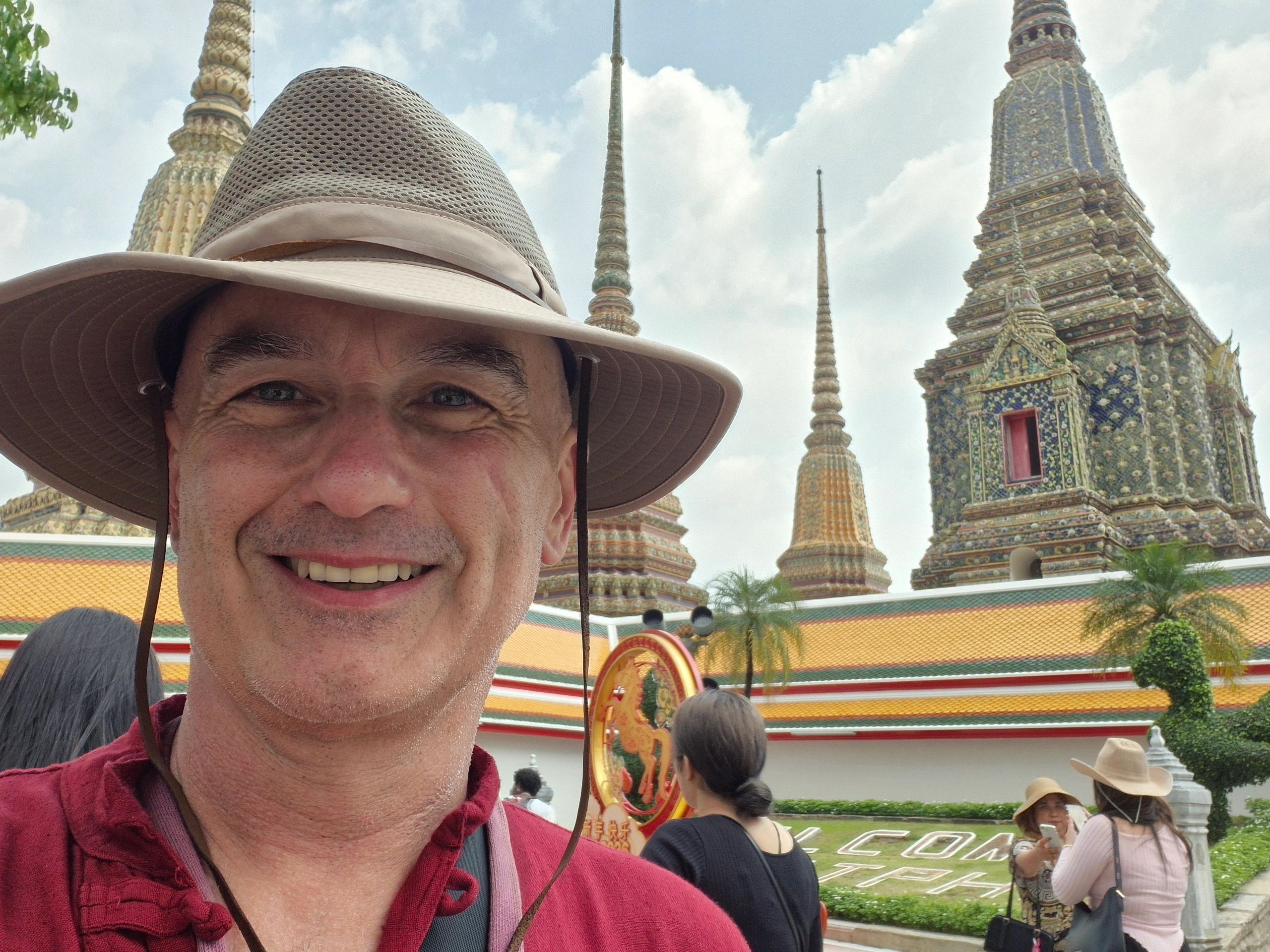 Enjoying a colorful temple with ornate spires.