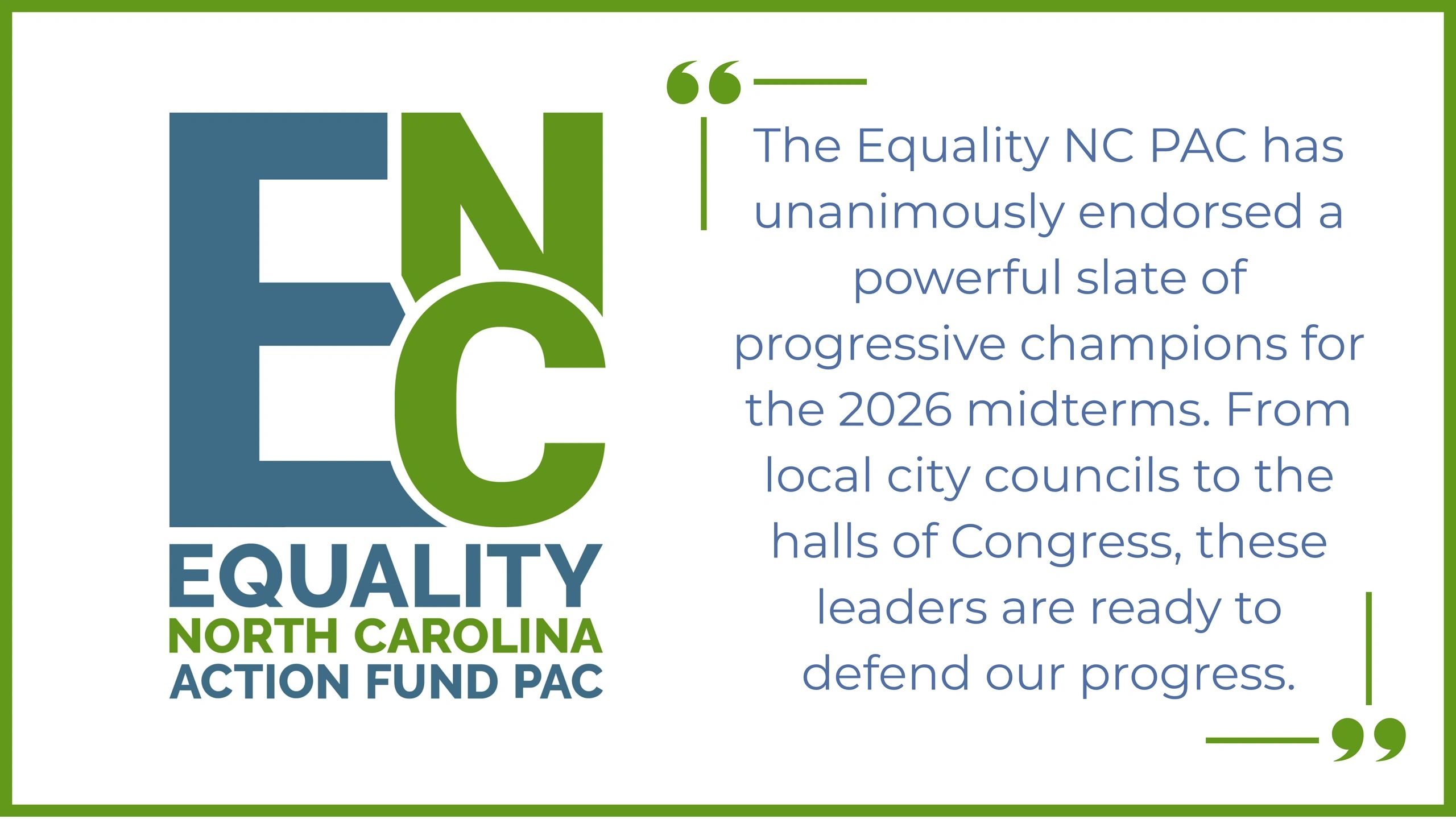 Equality NC PAC endorses progressive champions for 2026 midterms.