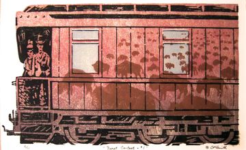 CPR railway MacDonald Buffalo kill woodblock print art work grant smith studio