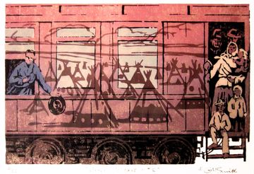 CPR railway homesteader immigrant woodblock print art work grant smith studio