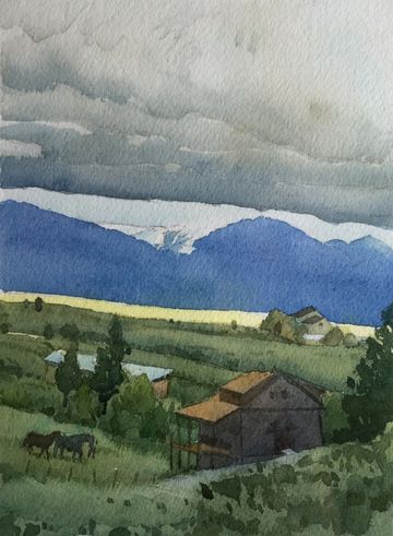 rocky mountains wycliffe prairie watercolour watercolor painting grant smith studio