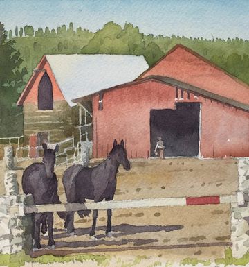 grant smith studio artwork watercolour painting fisher farm horses meadowbrook kimberley bc