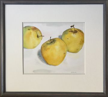 golden delicious apples watercolour still life painting original art work grant smith studio