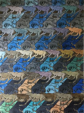 inuit caribou woodblock print watercolour watercolor art work original grant smith studio