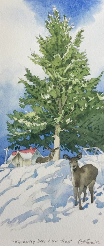 kimberley deer with fir tree watercolour painting grant smith studio