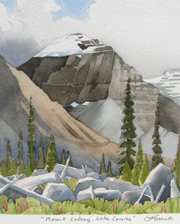 mount lefroy lake  louise watercolour painting banff park grant smith studio