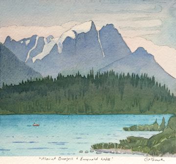 mount burgess emeral lake yoho national park watercolour painting art work grant smith studio