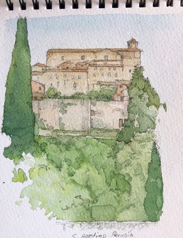 basilica di san agostino perugia watercolour painting grant smith studiio