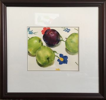 granny smith apples plum watercolour painting art work grant smith studio
