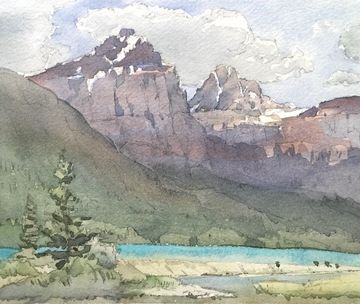 waterfowl lake banff plein air watercolour painting art work grant smith studio