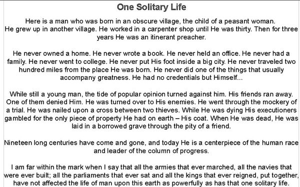 ONE SOLITARY LIFE