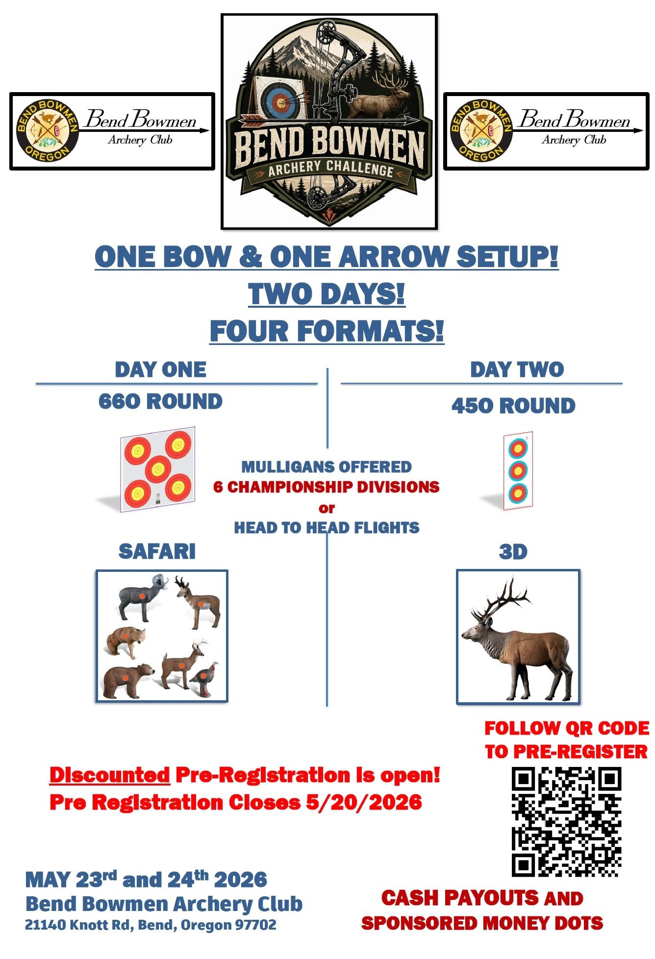 Bend Bowmen Archery Challenge event details with two days and four formats.
