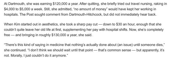 A woman reflects on her career changes and challenges in nursing and aesthetics.