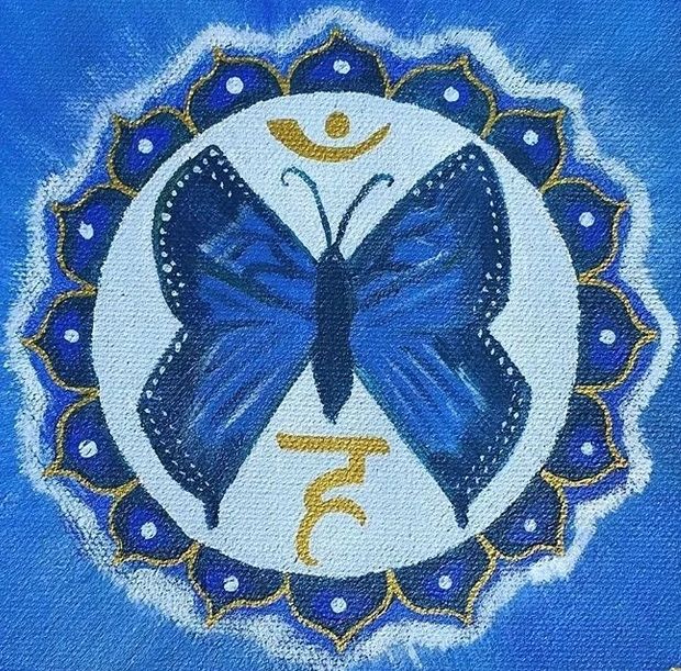 Throat chakra painting - the butterfly, often a symbol of the throat, also represents transformation